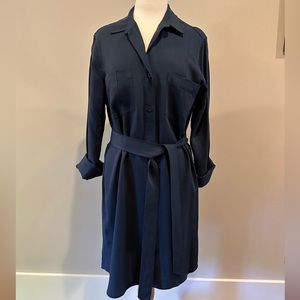 Long sleeve navy shirt dress, sash belt, size 10.